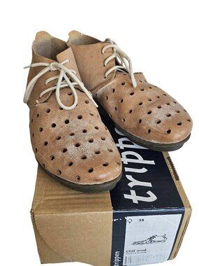 TRIPPEN MUD BROWN PENNA CHILL DISTRESSED LEATHER LACE UP SHOES (38)